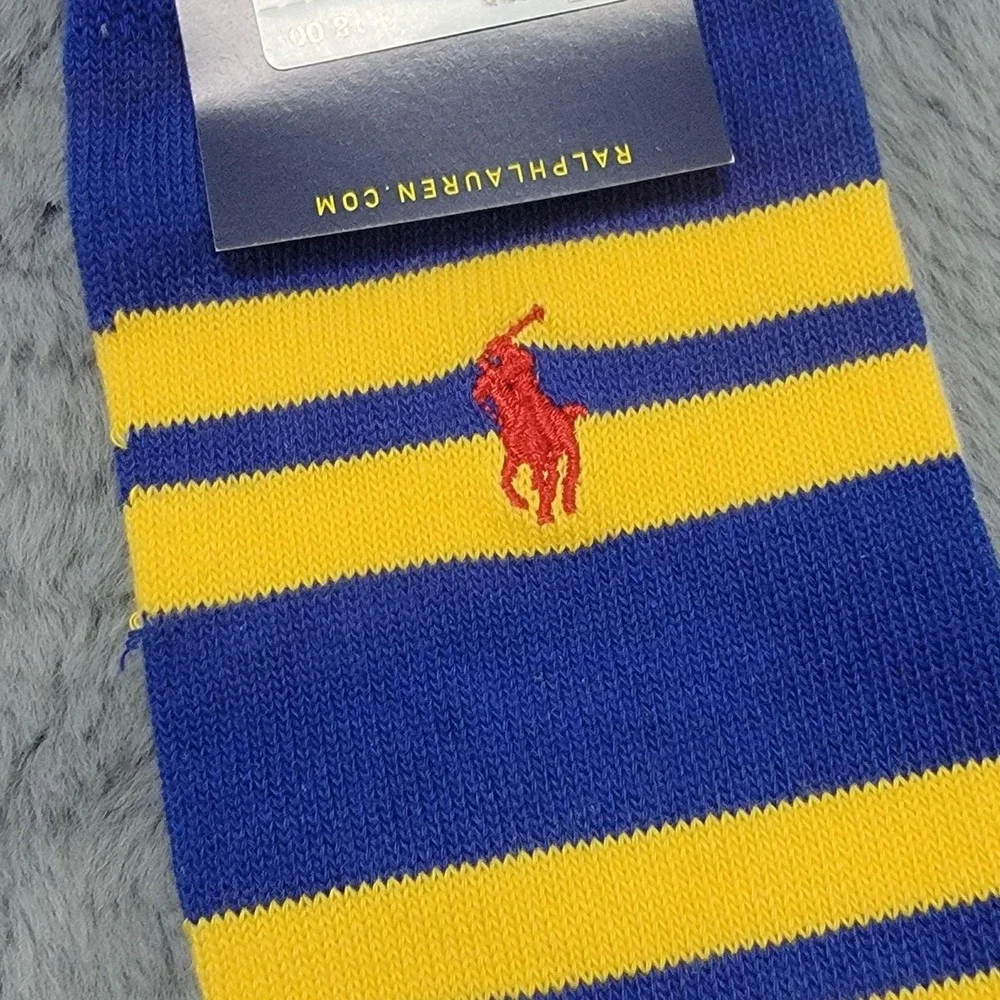 Polo Ralph Lauren Socks Mens 6-12.5 Multicolor Stripe Crest Pony Crew Mid Calf